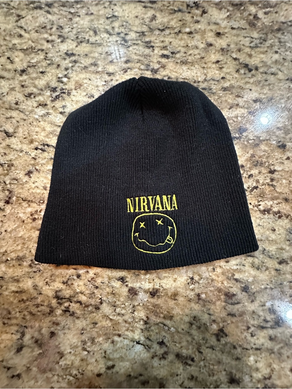 Nirvana Black Knit Beanie with Yellow Logo